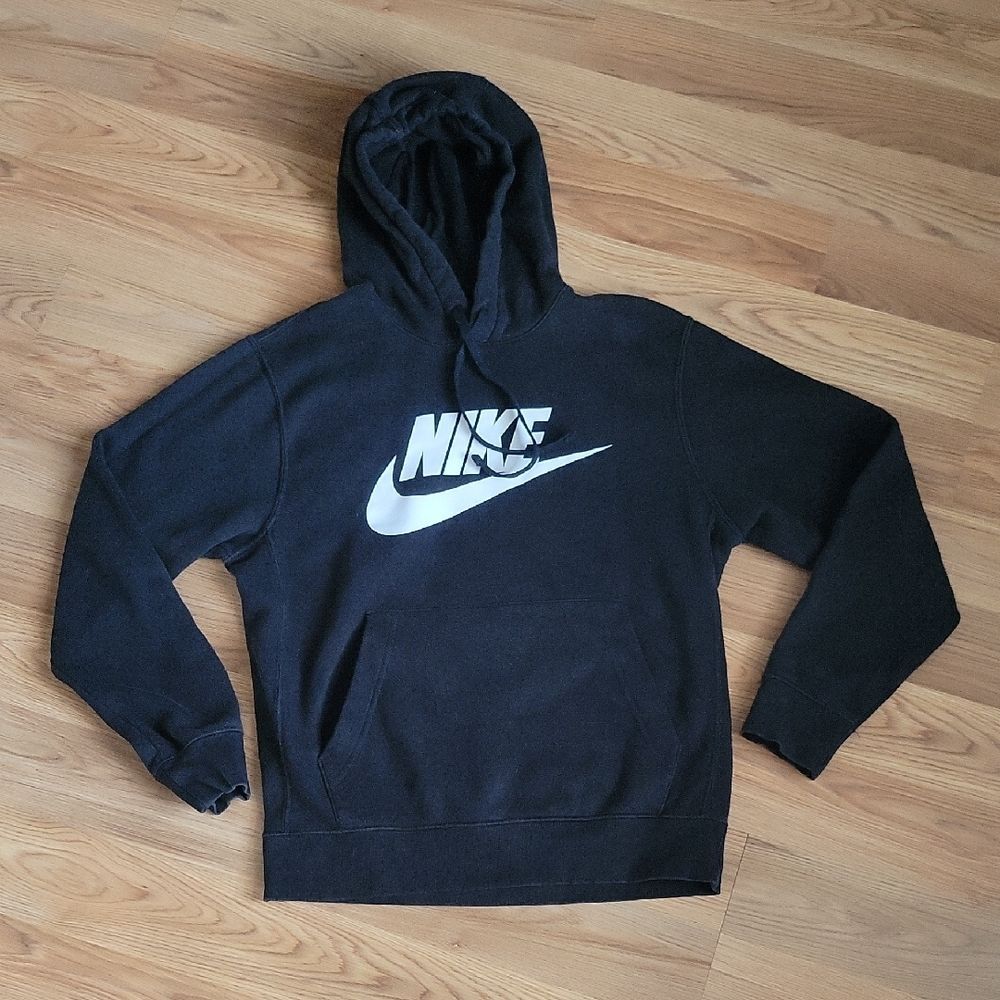 Nike Hoodie Black Graphic Pullover Sweatshirt Classic Swoosh Vintage Y2K Size S